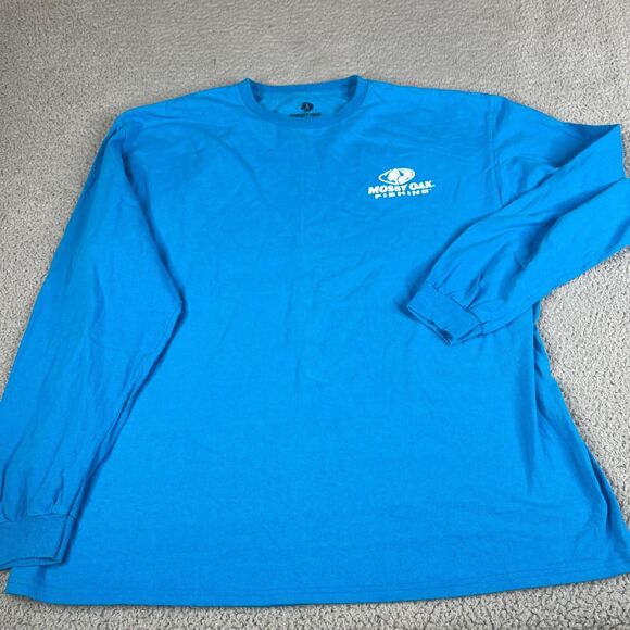 Mossy Oak Fishing Shirt Mens XXL Blue Long Sleeve Cotton Graphic Double Sided - Picture 2 of 9